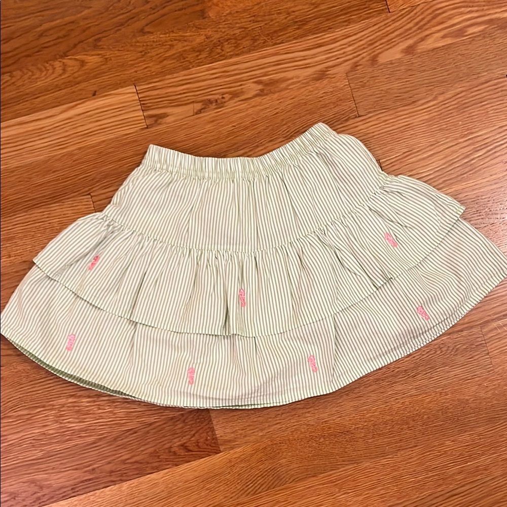 Striped Green and white layered skirt.  Luigi. With pink sea horse